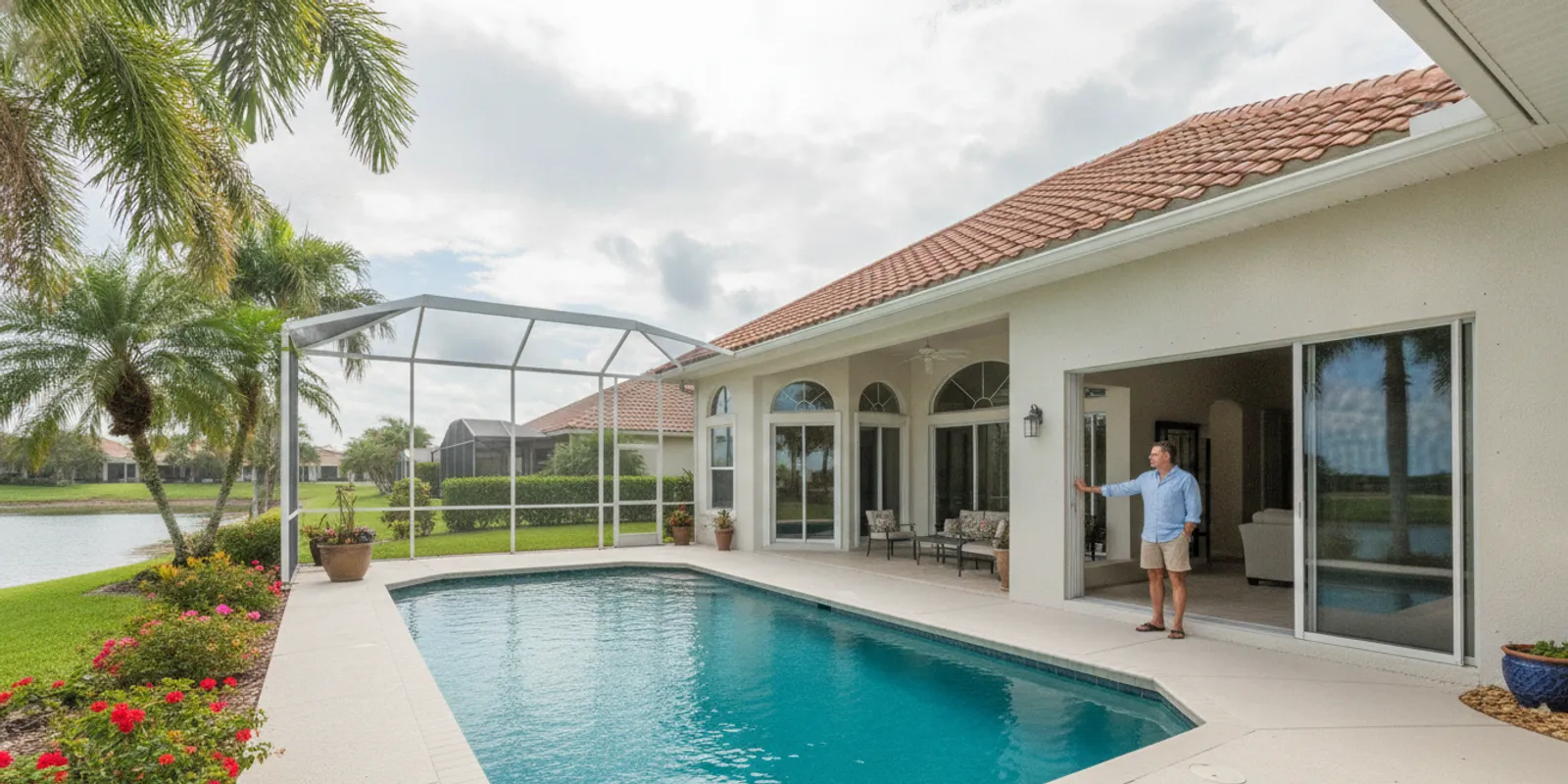 Southwest Florida home with protected windows and a spacious lanai